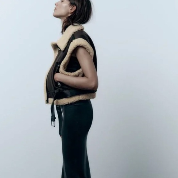 Zara CROPPED DOUBLE FACED VEST. Dark Brown. Size S. New with Tags. - Picture 6 of 16